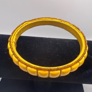 1950s–60s Mustard Tile and Glass Bead Bangle
